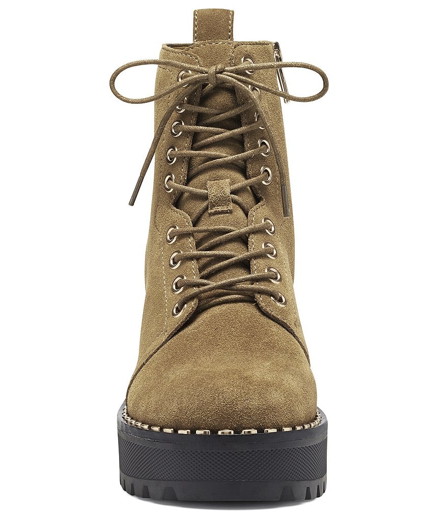 Vince Camuto Mecale Stud Trim Suede Block Heel Lug Sole Combat Booties