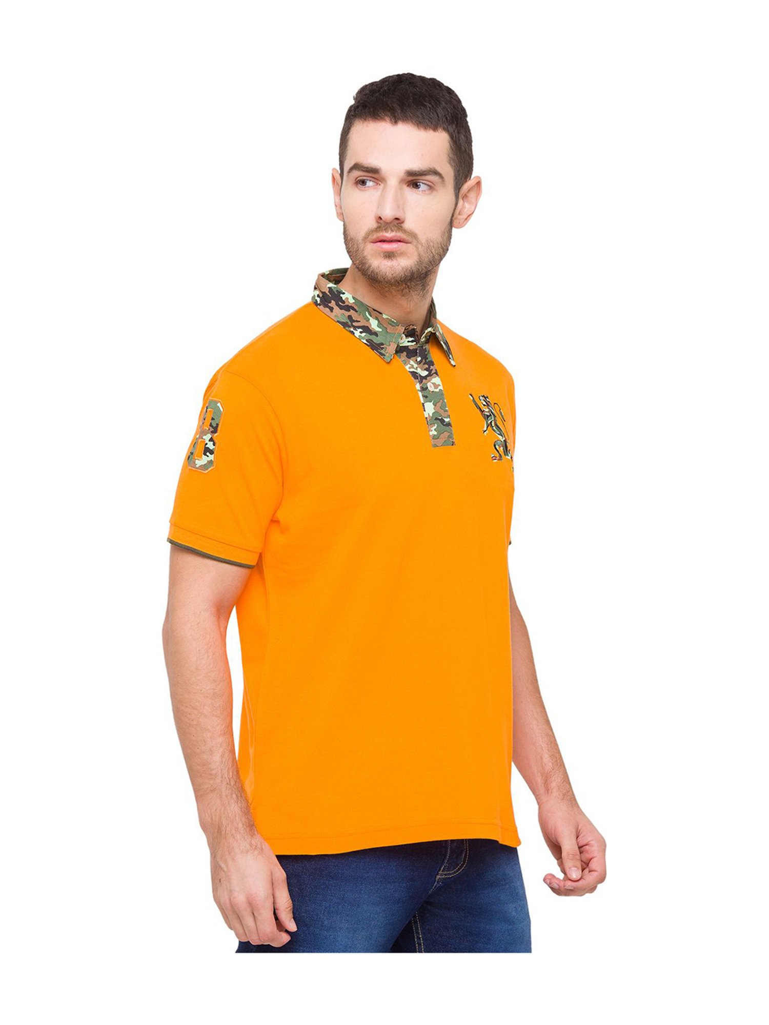 Giordano Orange Slim Fit Printed Polo T-Shirt