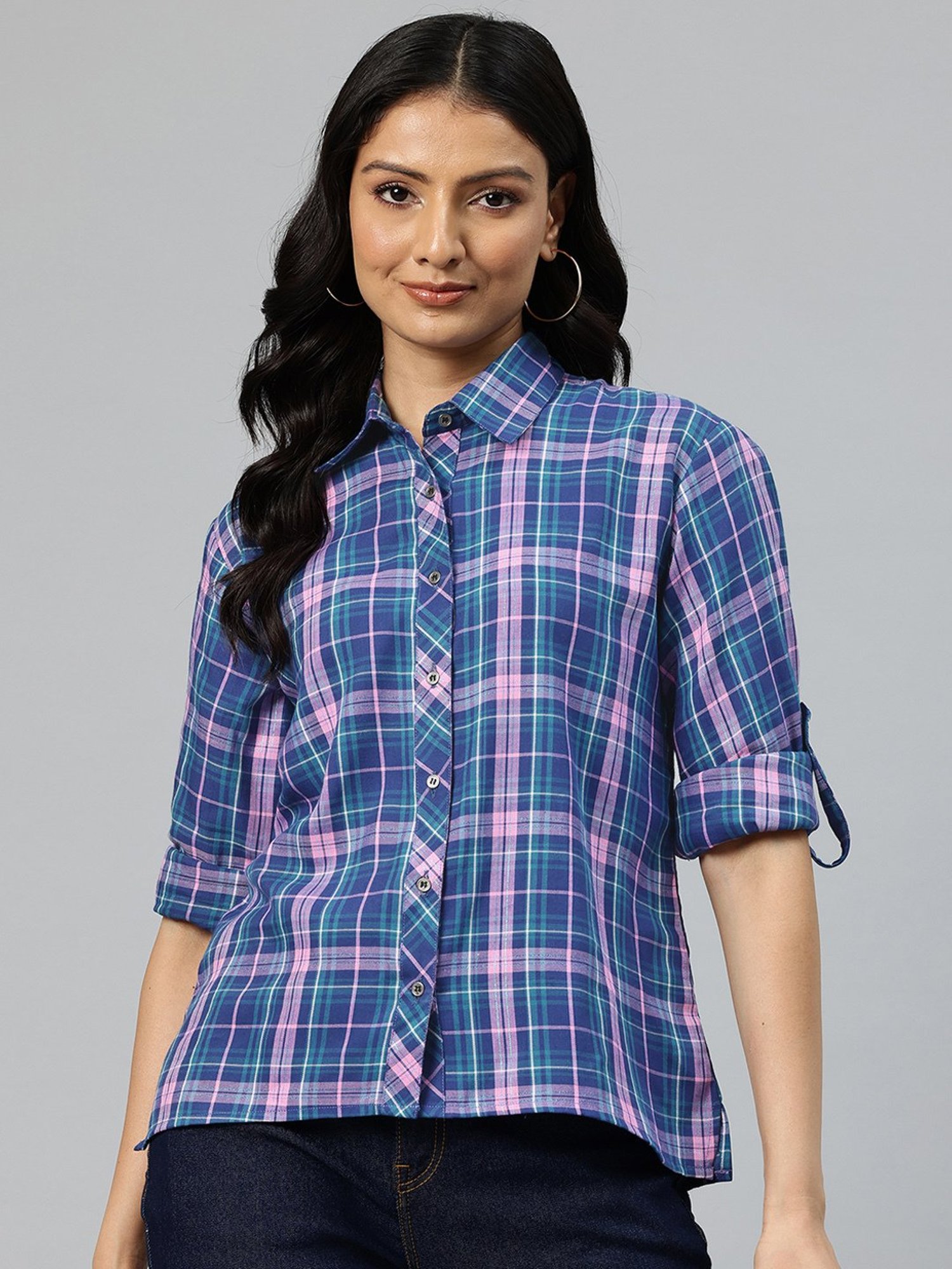 One Femme Blue Check Shirt