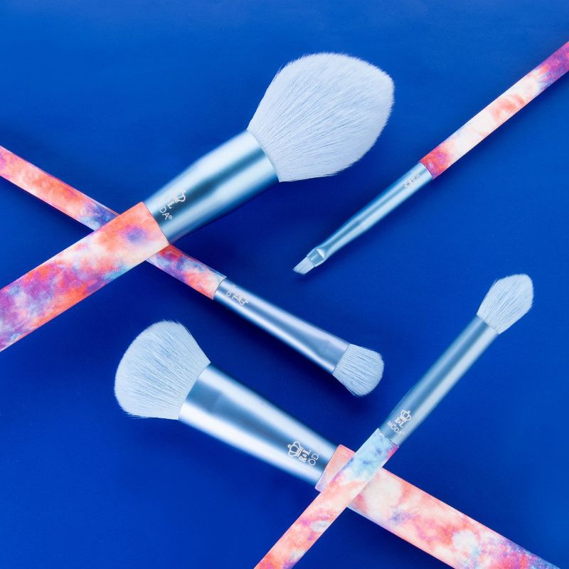 MODA Brush 5pc Dreamy Blue Tie Dye Makeup Brush Set, Includes - Blush, Domed Shadow, Crease, and Angle Eyeliner Brushes