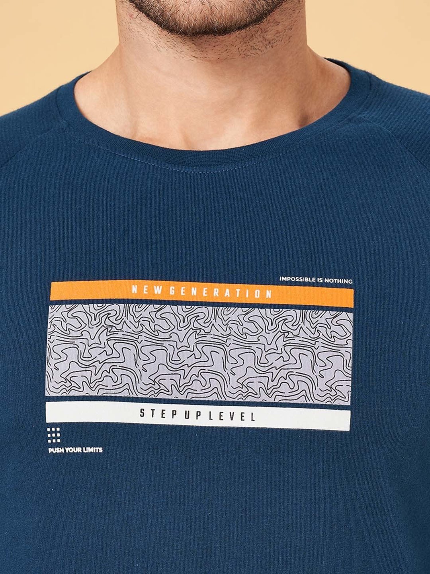 Ajile by Pantaloons Teal Slim Fit Printed Crew T-Shirt