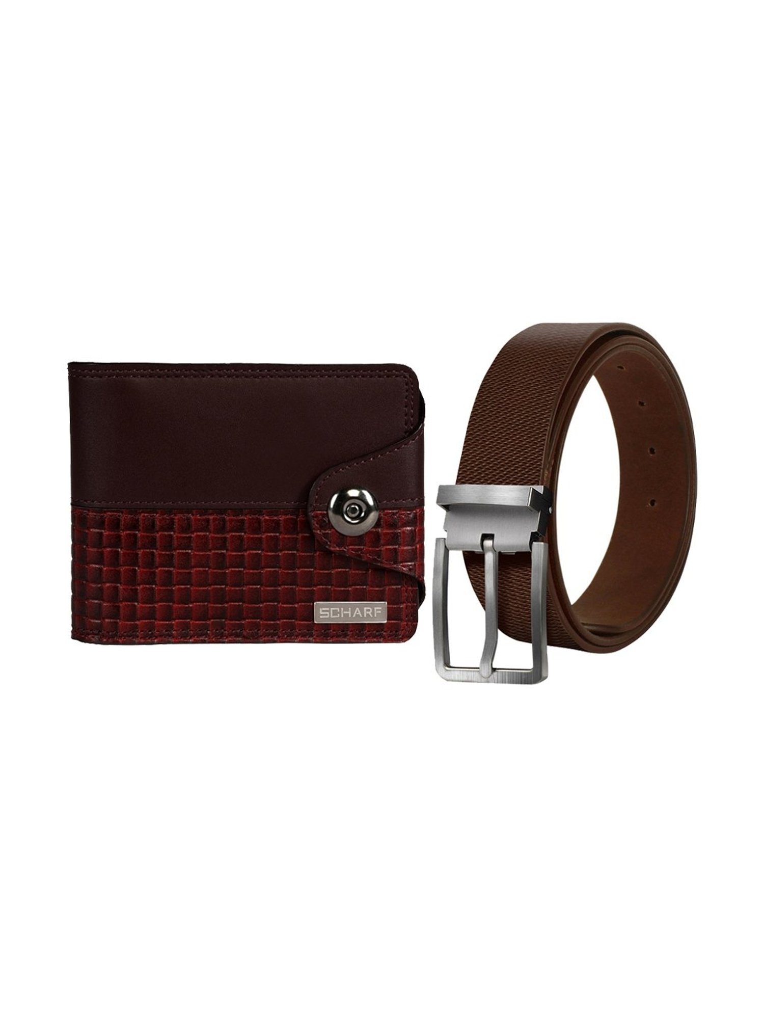 Scharf Brown Leather Set Of Waist Belt And Wallet For Men