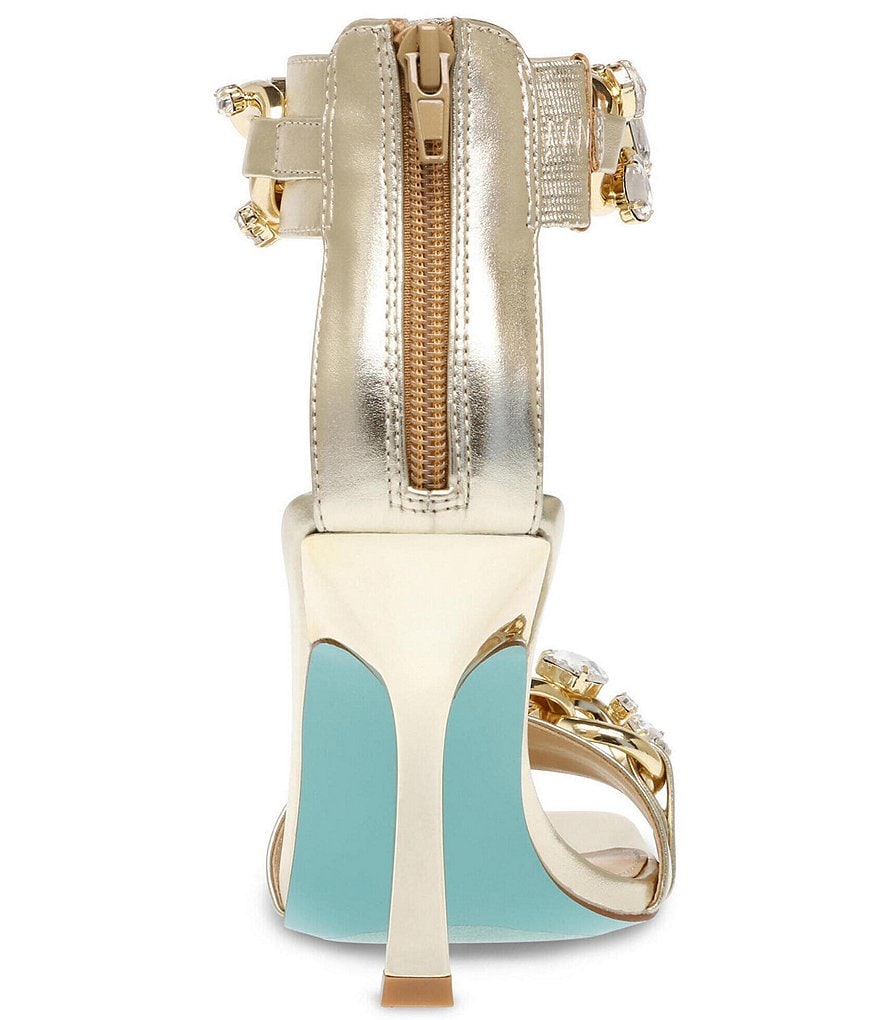 Blue by Betsey Johnson Moera Metallic Rhinestone Chain Ankle Strap Dress Sandals