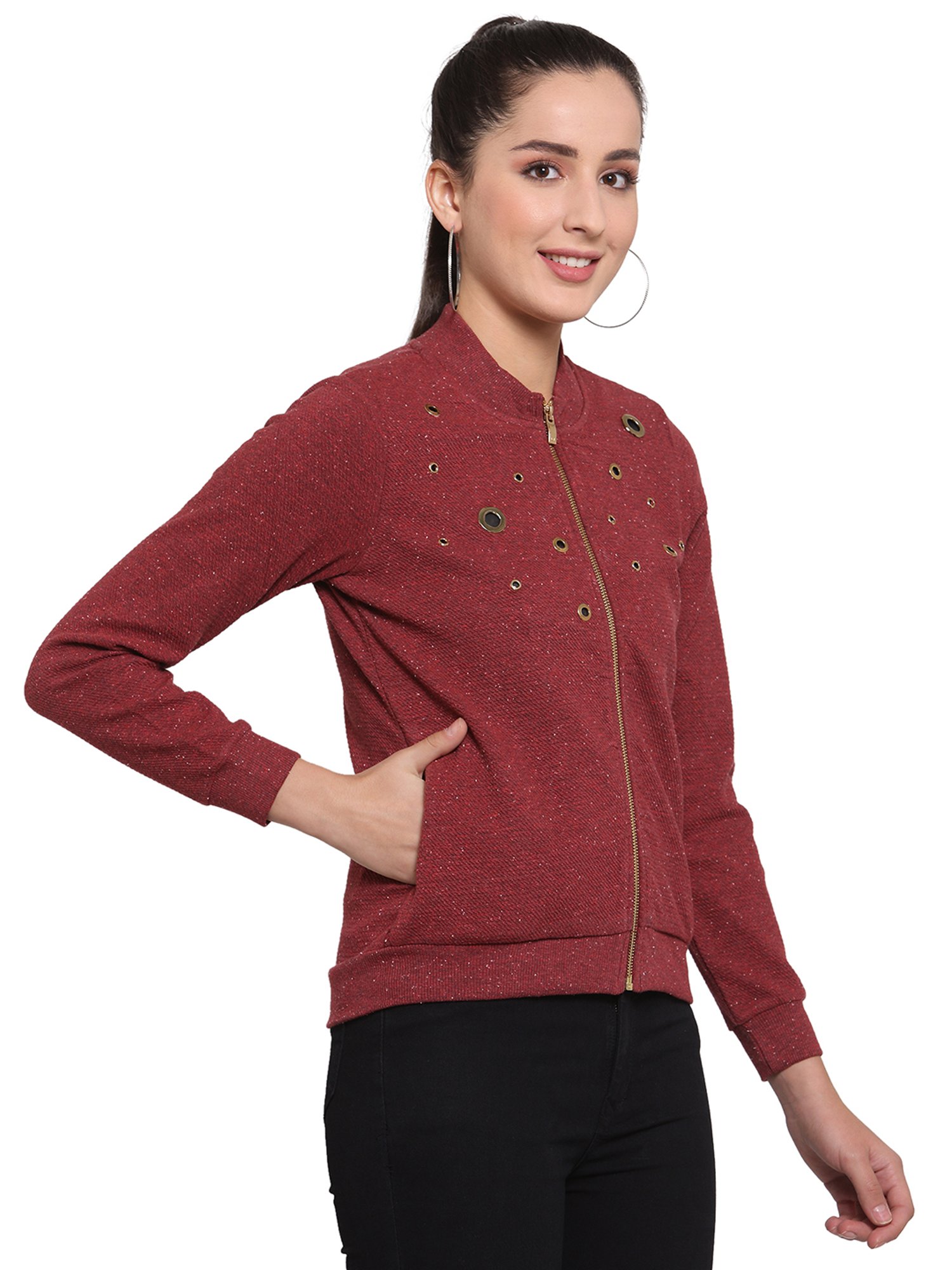 Juelle Maroon Round Neck Sweatshirt