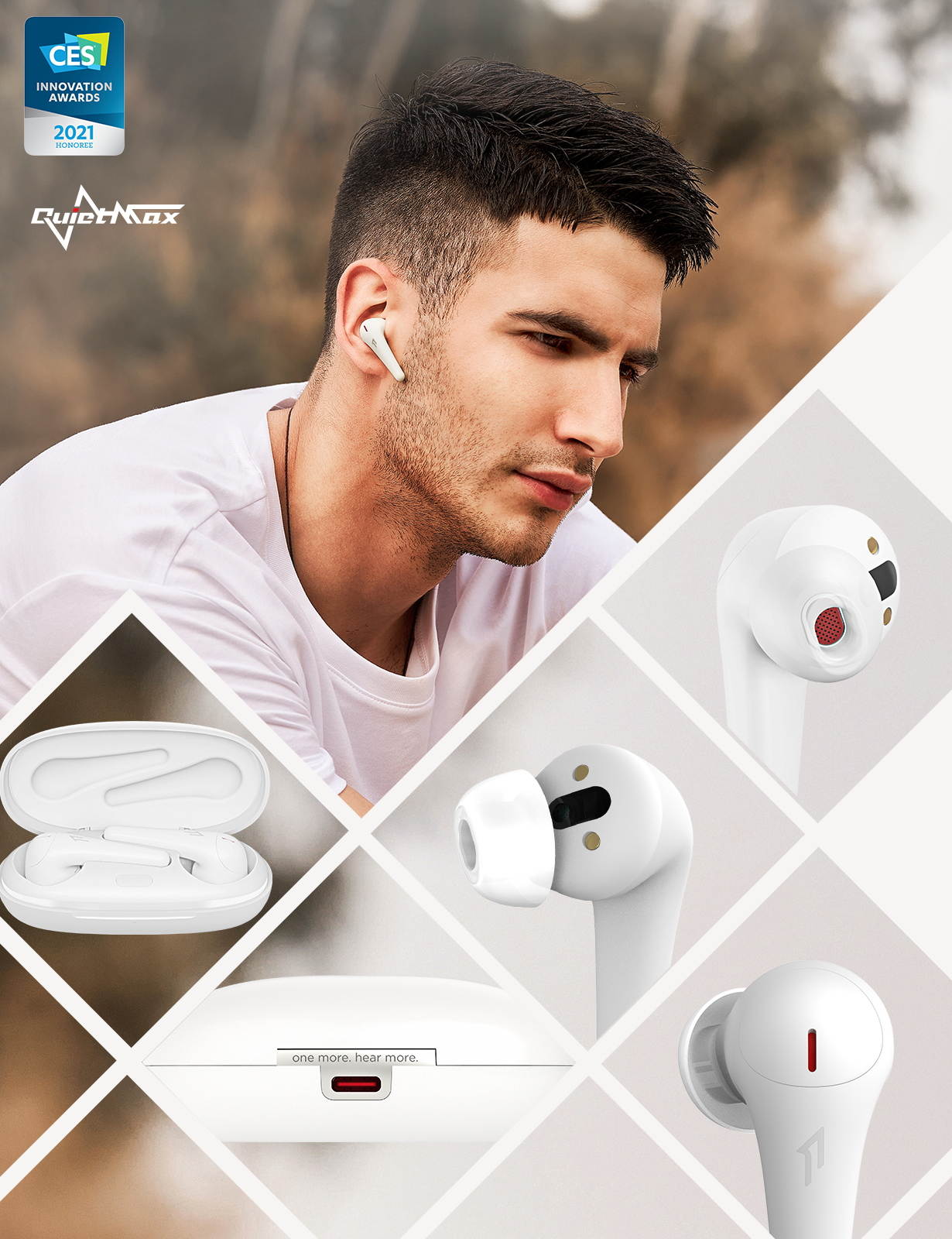 [2021CES] 1MORE ComfoBuds Pro True Wireless Earbuds, Active Noise Cancelling Earphone with 5 Adaptive Modes, Deep Bass, Bluetooth 5.0, 6 Mics for Calls, Fast Charge, Auto Pause, 28H Playtime White