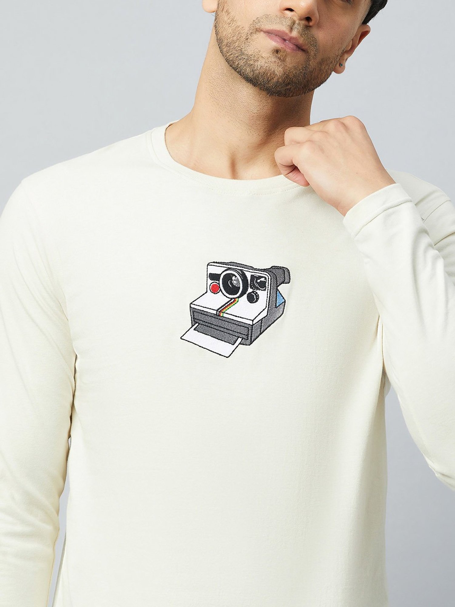 Club York Off White Regular Fit Printed Crew T-Shirt