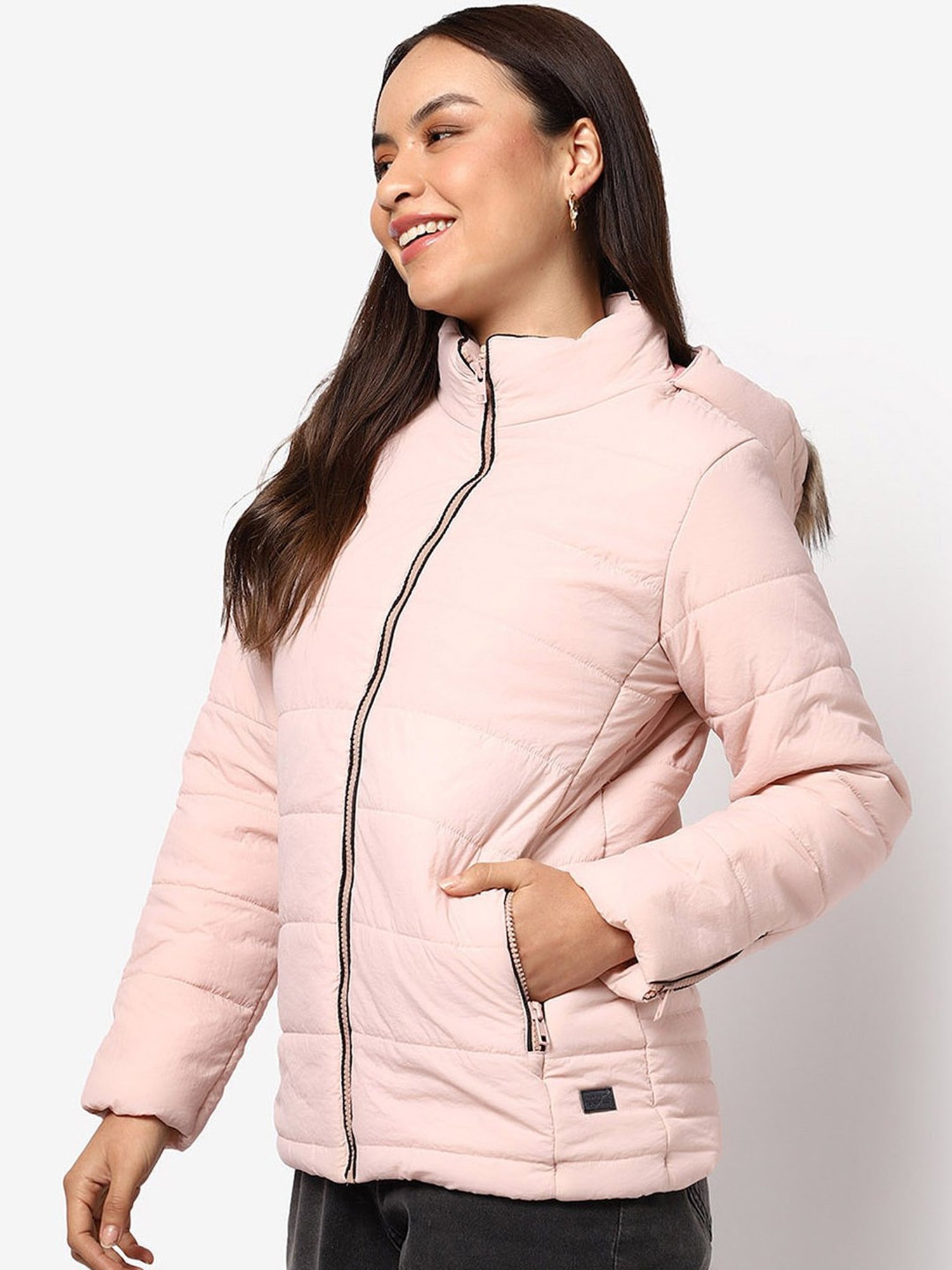 Campus Sutra Pink Regular Fit Bomber Jacket