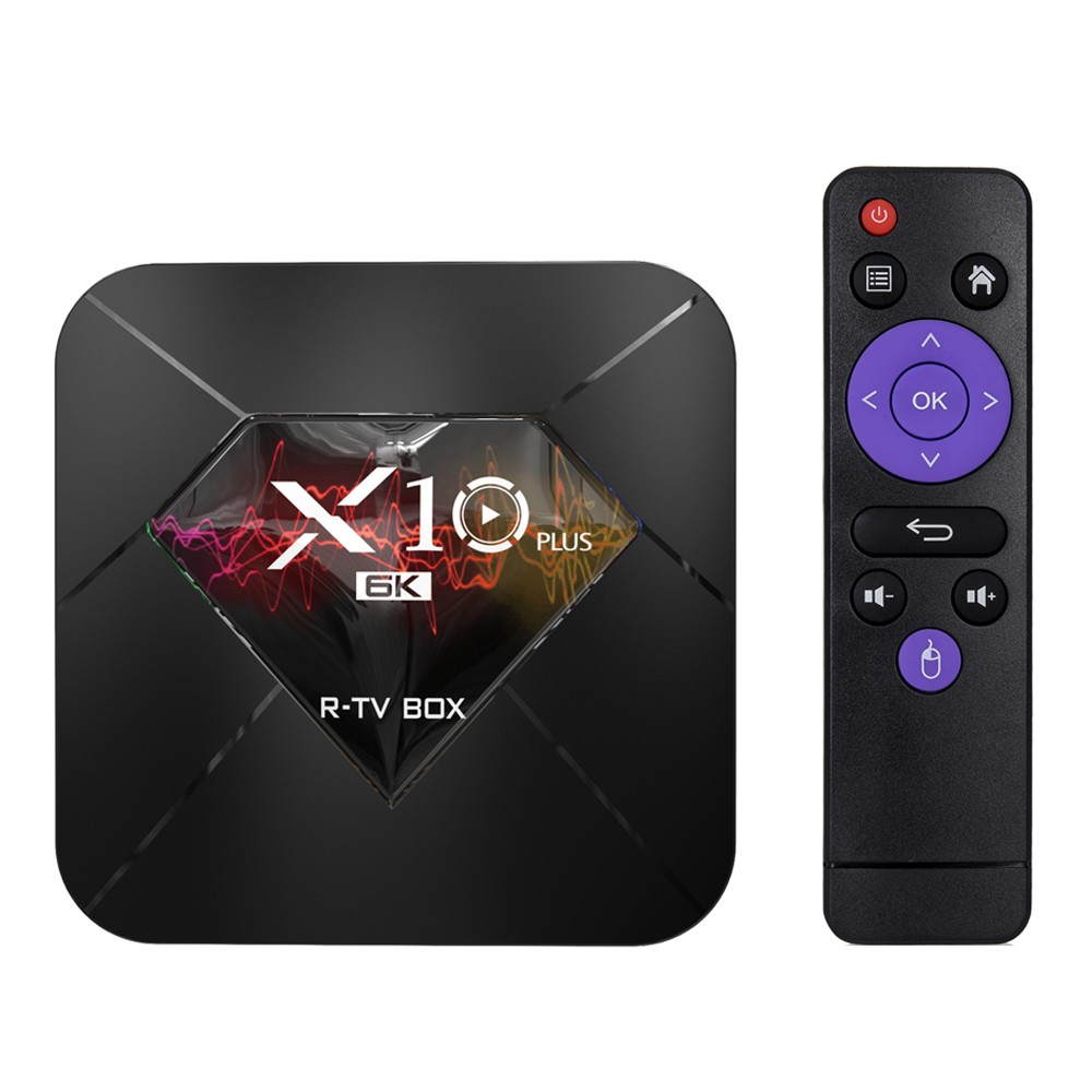 R-TV BOX X10 PLUS Android 9.0 Smart TV Box Allwinner H6 UHD 4K Media Player 6K Image Decoding 4GB / 64GB 2.4G WiFi 100M LAN USB3.0 H.265 VP9 LCD Display