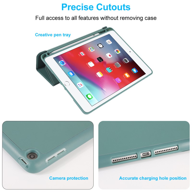 For IPad 10.2 Inch Case, Ultrathin Trifold PU Leather+Soft Silicone Stand Cover With Pencil Holder, Auto Sleep/Wake For IPad 8th 2020 / IPad 7th 2019 10.2 Inch