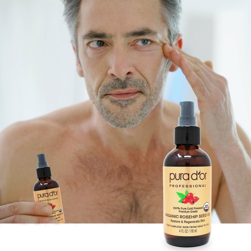 Pura d'or 100% Pure Organic Rosehip Seed Oil - 4 fl oz