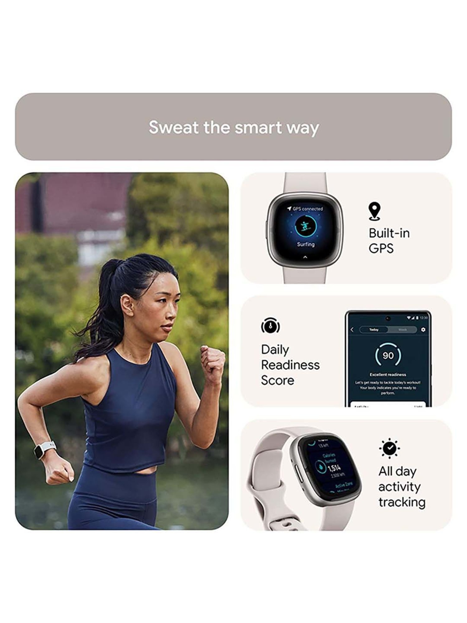 Fitbit Sense 2 Health & Fitness Watch (Lunar White / Platinum Aluminium)