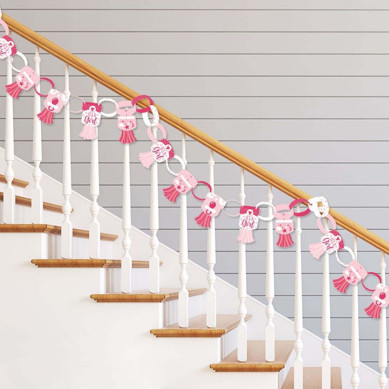 Big Dot of Happiness It's a Girl - 90 Chain Links and 30 Paper Tassels Decoration Kit - Pink Baby Shower Paper Chains Garland - 21 feet
