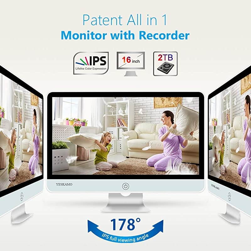 Long Range Wireless Outdoor Home Security Camera System with 16inch 1080p IPS Monitor 2TB Hard Drive [Floodlight & Audio] 3MP Spotlight IP Cameras 8CH WiFi Surveillance System 2 Way Audio