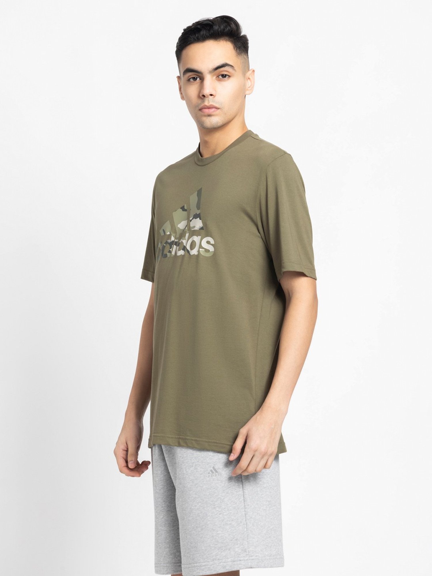 adidas Olive Regular Fit Printed Sports T-Shirt