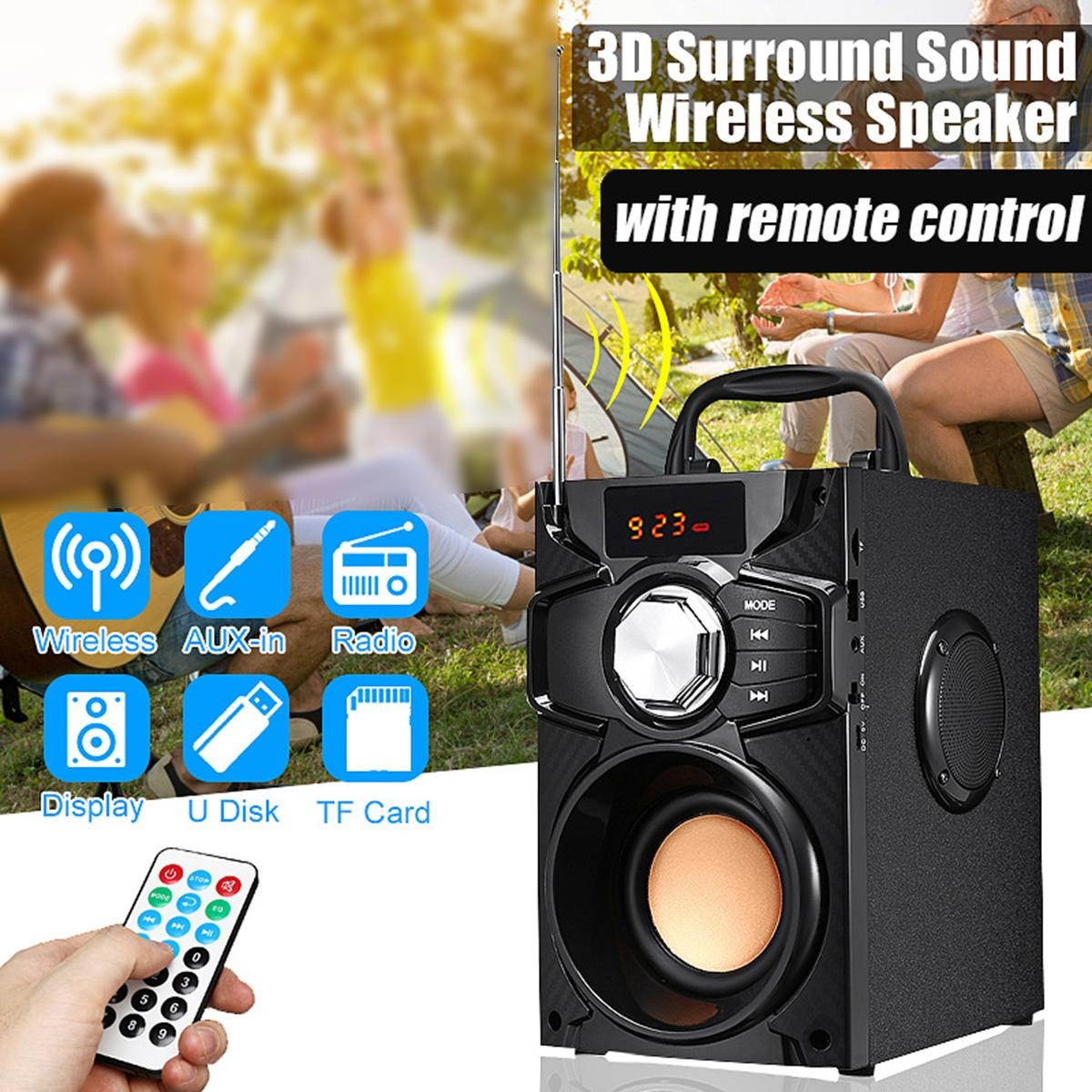 3.7V 1800mAh Wireless bt4.1 Speaker Portable Music Player Heavy bass Stereo Surround Sound FM TF AUX USB with Remote Controller [155*120*190mm (5.9"x4.7"x7.4")] -