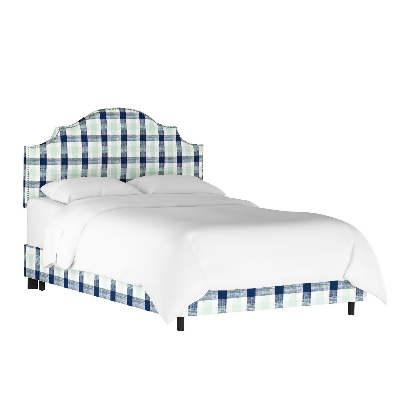 Nail Button Notched Bed Queen Check Navy Green - Threshold™