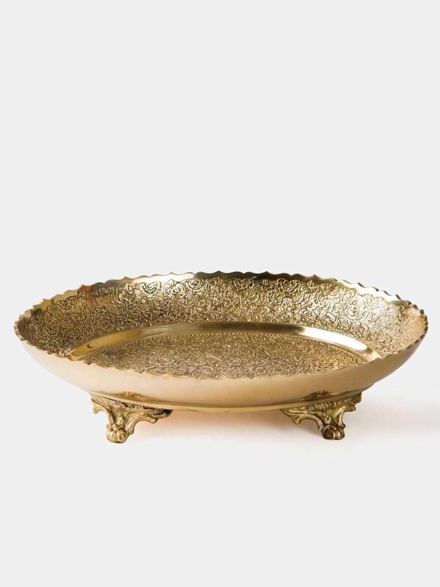 Fabindia Home Gold Brass Etched Nira Platter