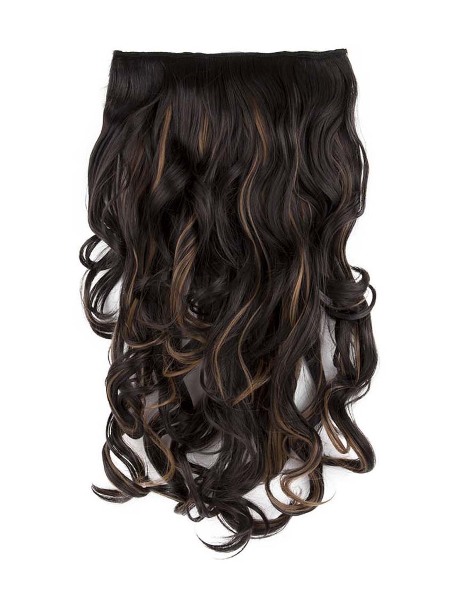 Streak Street Clip-In 18 Inch Soft Curls Dark Brown Hair Extensions with Golden Highlights