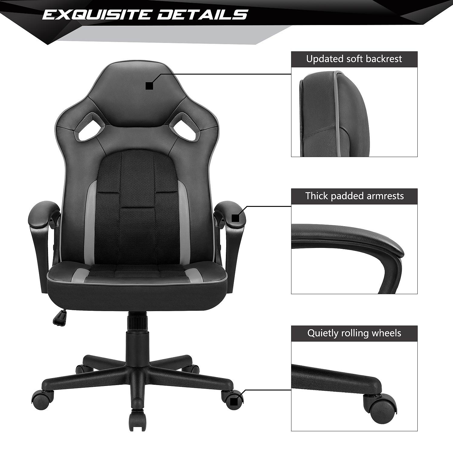 Homall Gaming Chair High-Back PU Leather Office Chair Adjustable Height Racing Style Ergonomic Computer Chair with Lumbar Support (Red)