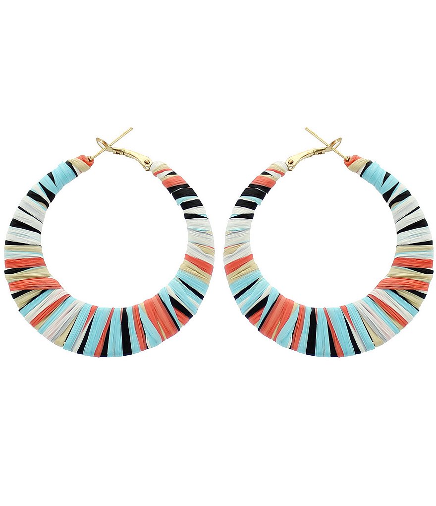 Panacea Raffia Wrapped Multicolor Hoop Earrings
