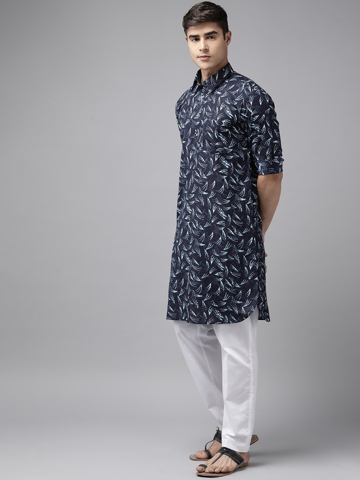 See Designs Indigo Blue & White Cotton Regular Fit Printed Kurta Bottom Set