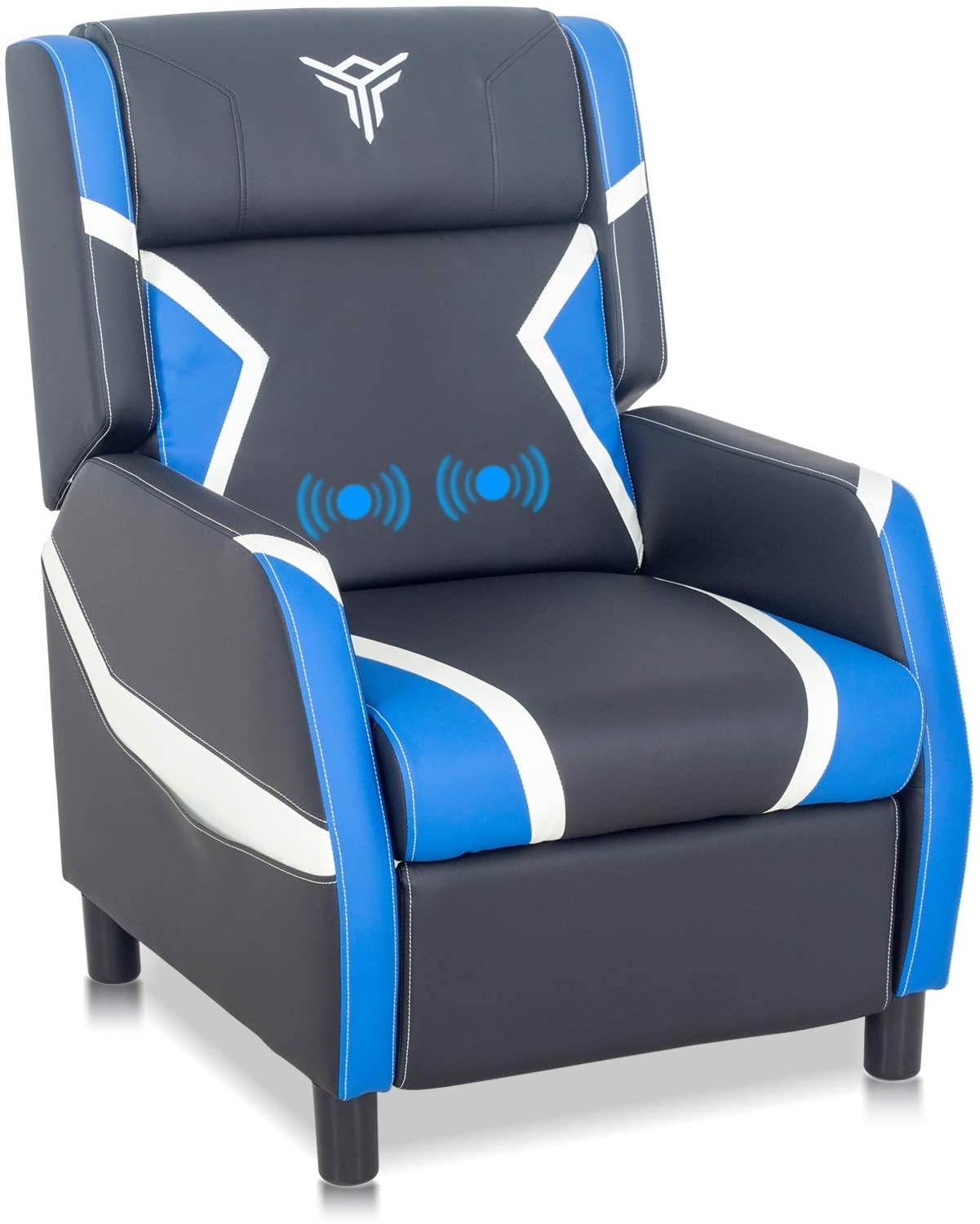ELECWISH Massage Gaming Recliner Chair Racing Style Single Lounge Sofa PU Leather Reclining with Footrest and Massage Function Gaming Room Recliner Home Theater Seating(Black Blue White)
