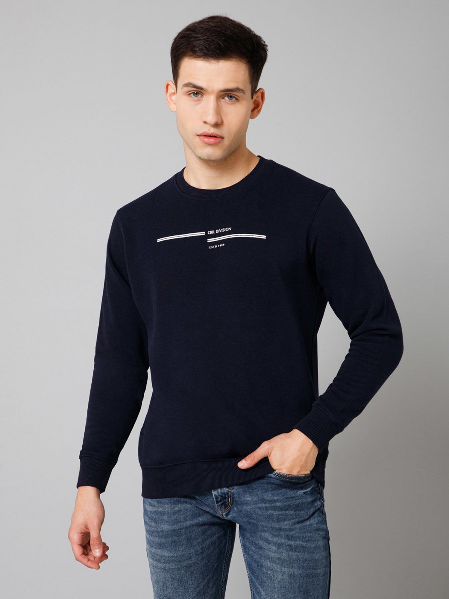 Cantabil Navy Regular Fit Round Neck Sweatshirt