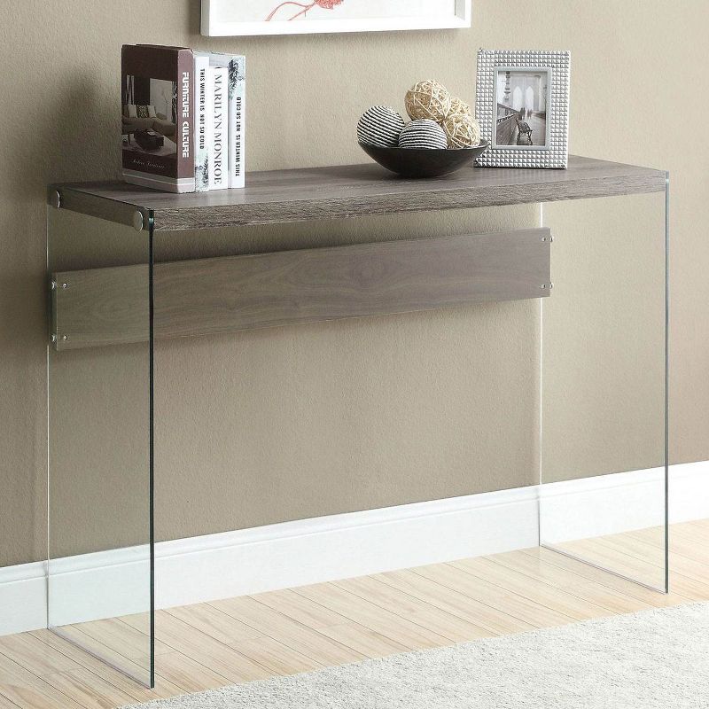 Monarch Specialties Contemporary Tempered Glass Accent Console Table, Dark Taupe