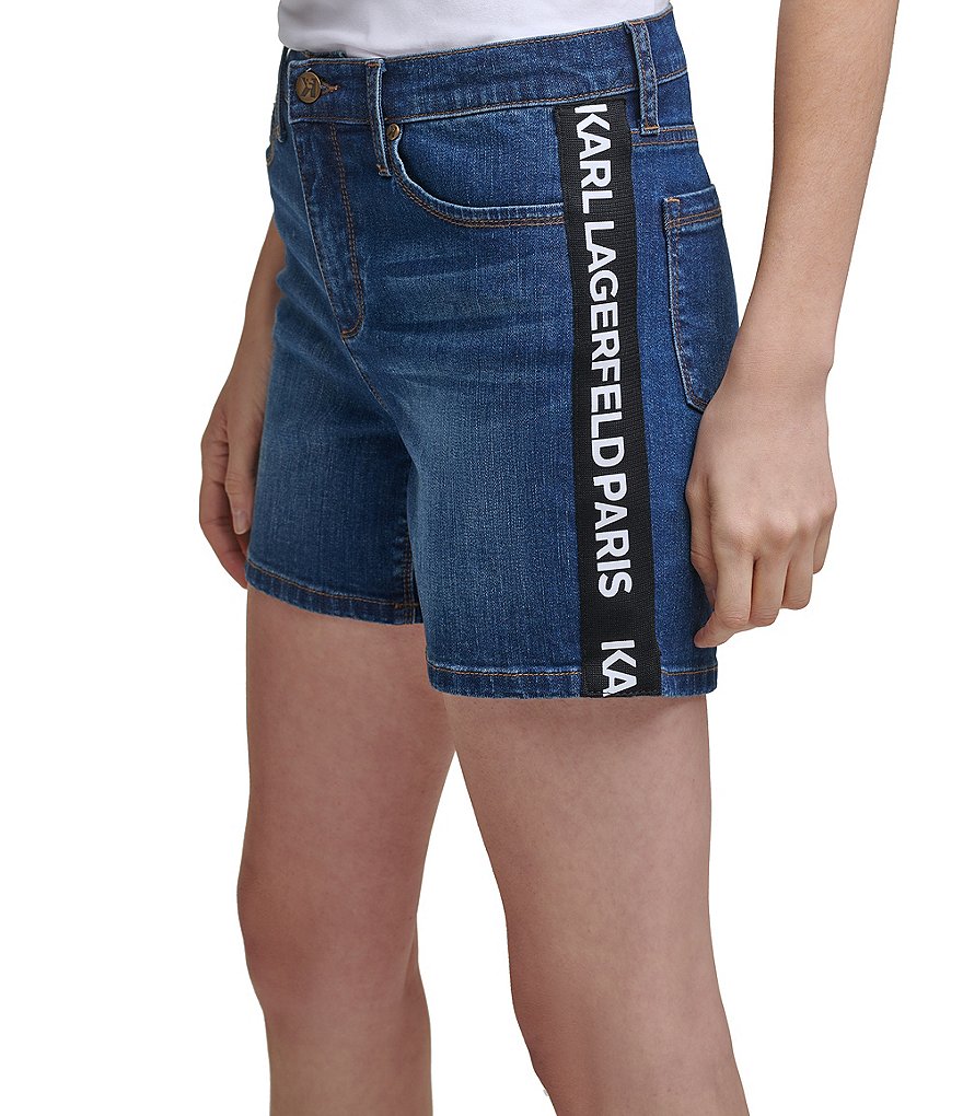 KARL LAGERFELD PARIS Logo Taping Denim Shorts