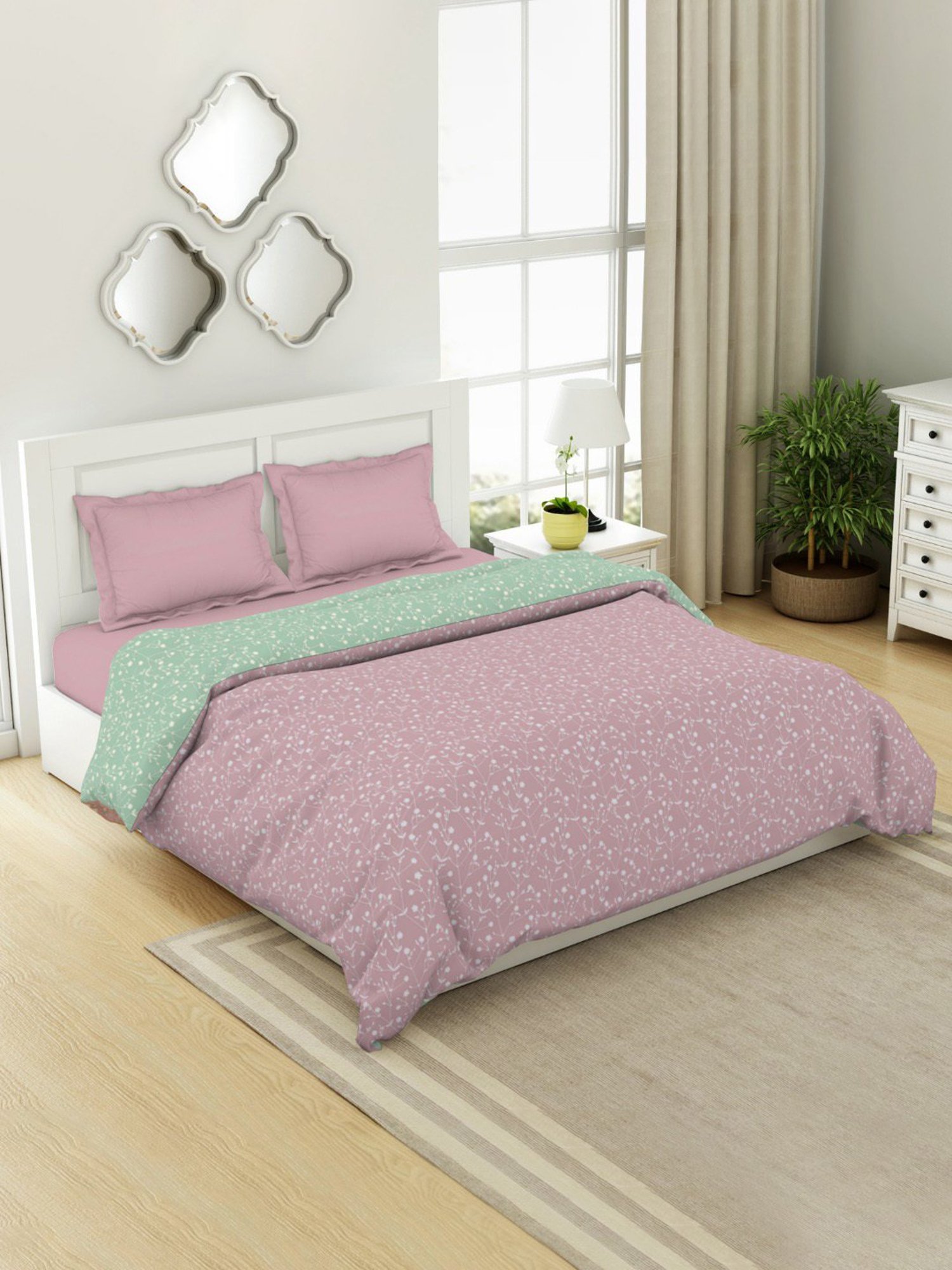 Spaces Floral Pink Cotton Shell Double Bed Quilt