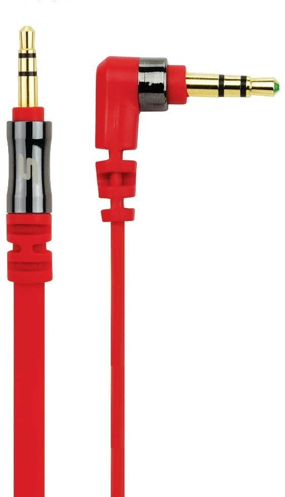 Scosche Aux 3 Feet Flatout 3.5MM Flat Auxiliary Audio Cable With 90 Degree Tip 3-FOOT In Red
