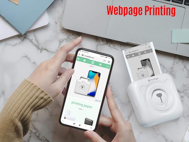 Makesure PeriPage Bluetooth Portable Label Printer Mini Pocket Wireless BT Thermal Printer Picture Photo Label Memo Receipt Paper Printer for Android iOS with 6 Rolls Free Sticker Paper(White)