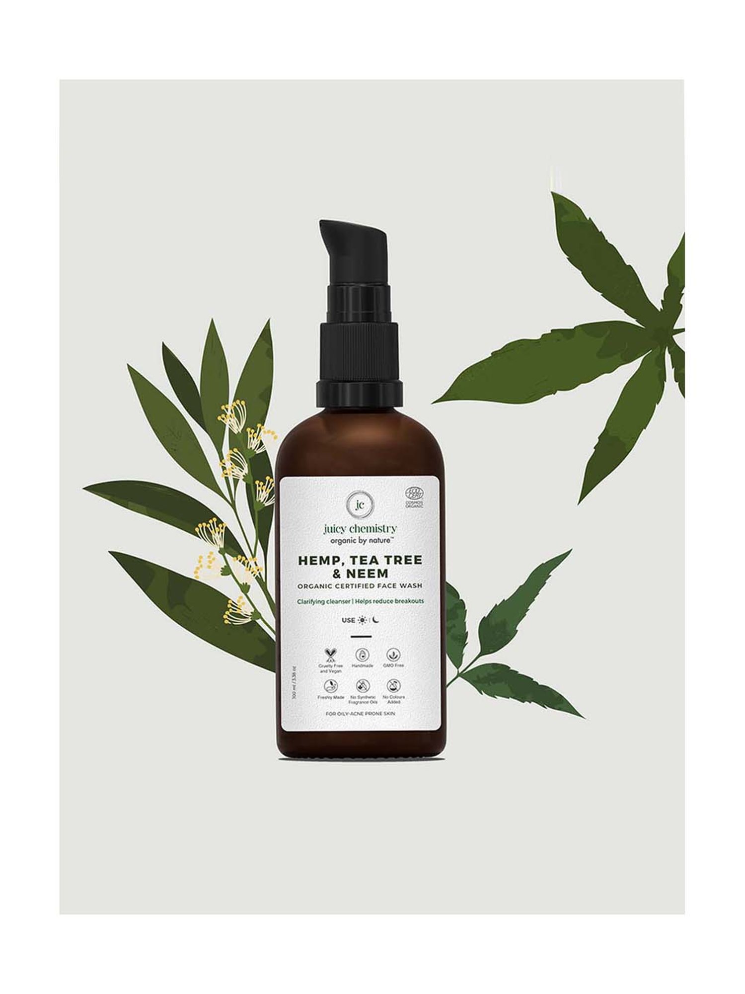Juicy Chemistry Organic Hemp Tea Tree & Neem Face Wash - 100 ml
