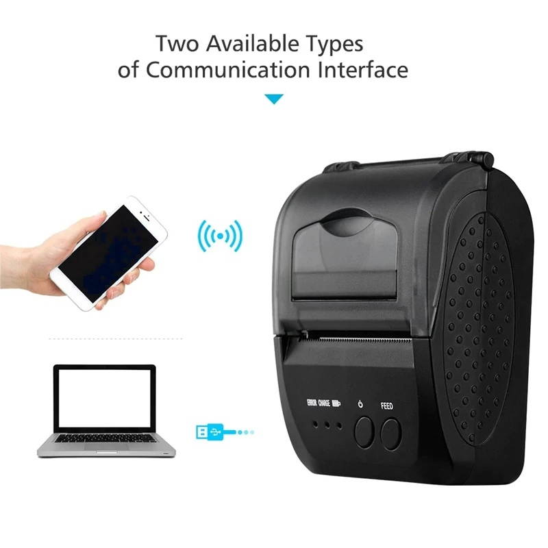 5809DD Portable Mini Direct Thermal Printer Wireless Thermal POS Receipt Printer USB/BT Mobile Printer EU Plug