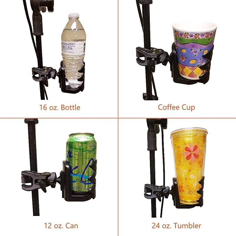 CR-25 Drink Bottle Holder - Cup Caddy - Water, Other Beverage - Mount Clamp Accessory for Mic Stand, Handle Bar, Pole, Music or Microphone Boom Stand