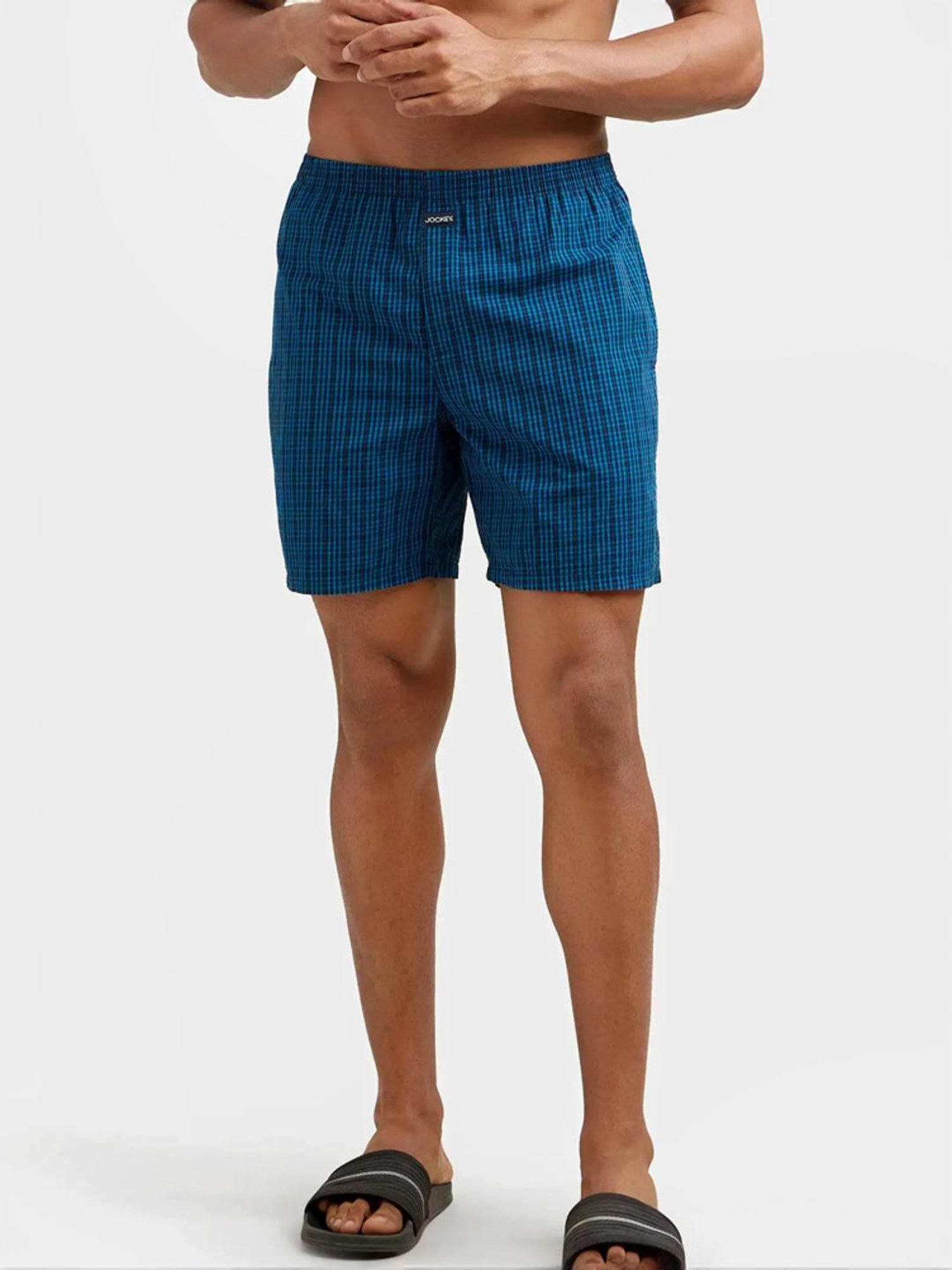 Jockey Blue & Black Regular Fit Check Boxer Shorts - Pack of 2