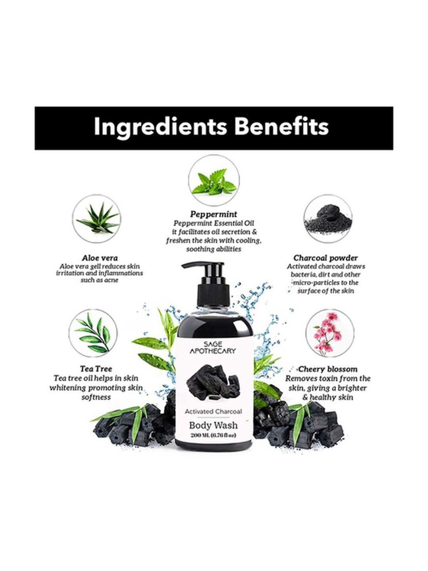 Sage Apothecary Activated Charcoal Body Wash - 200 ml