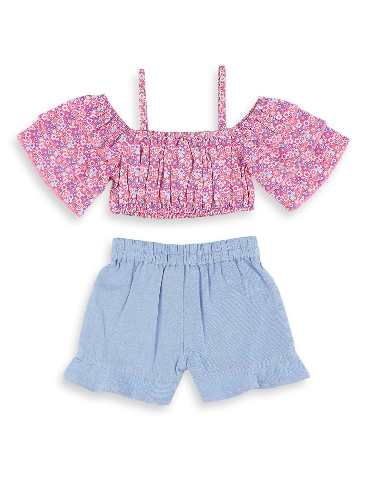 Nauti Nati Kids Pink & Blue Floral Print Top with Shorts