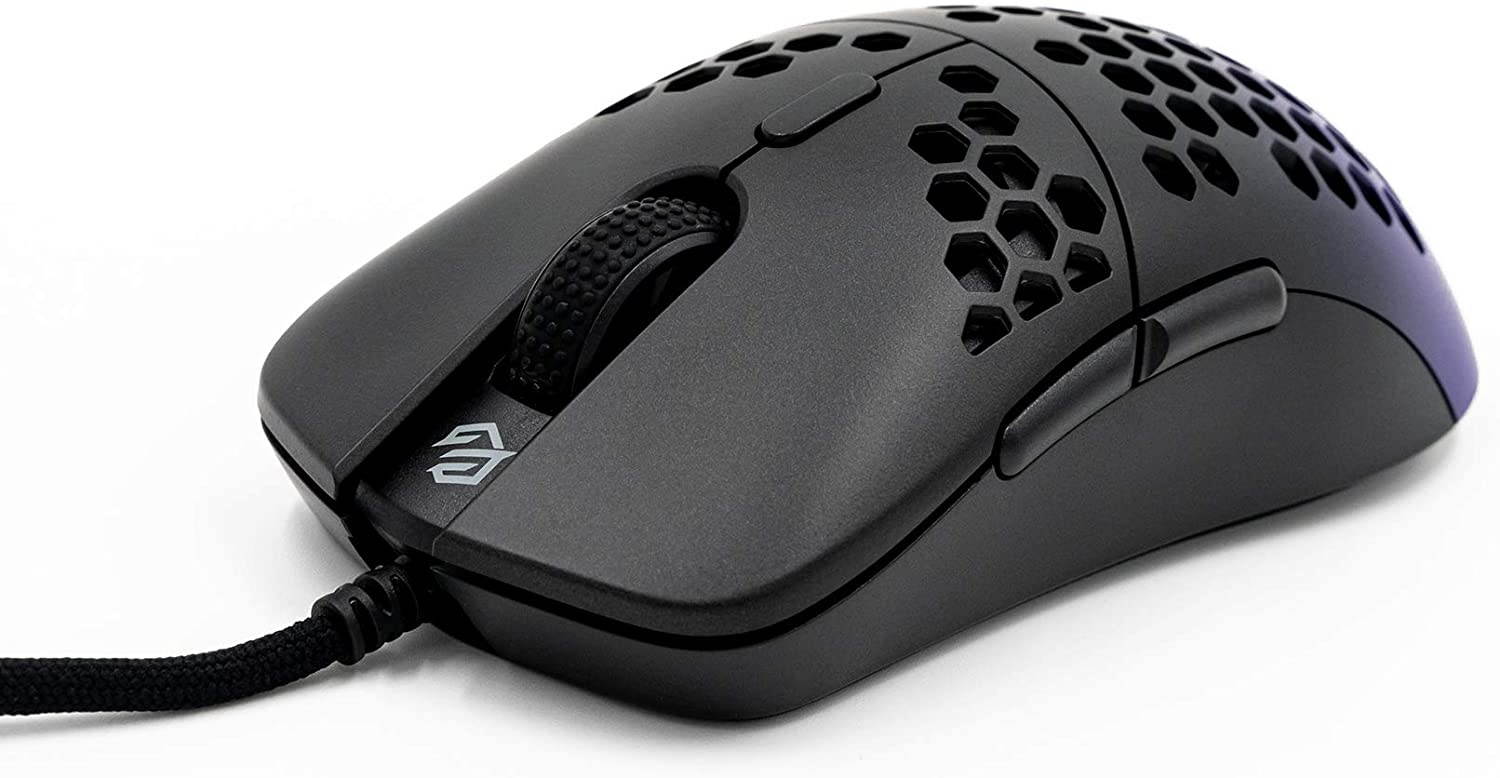 Gwolves Hati HTM Ultra Lightweight Honeycomb Design Wired Gaming Mouse 3360 Sensor - PTFE Skates - 6 Buttons - Only 61G (Black/Purple)