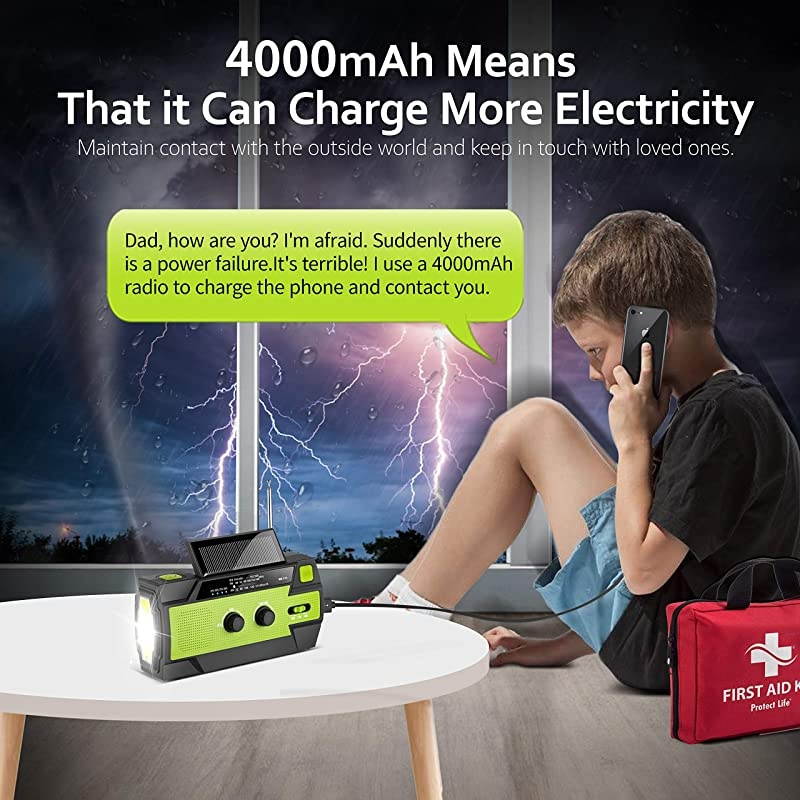 Flashlight Radio2020 Upgraded AMFMNOAA Weather Solar Crank Radio with 4000 mAh Replaceable Liion Battery Sensor Reading Lamp3 Modes FlashlightPhone Charger for Hurricanes Tornadoes