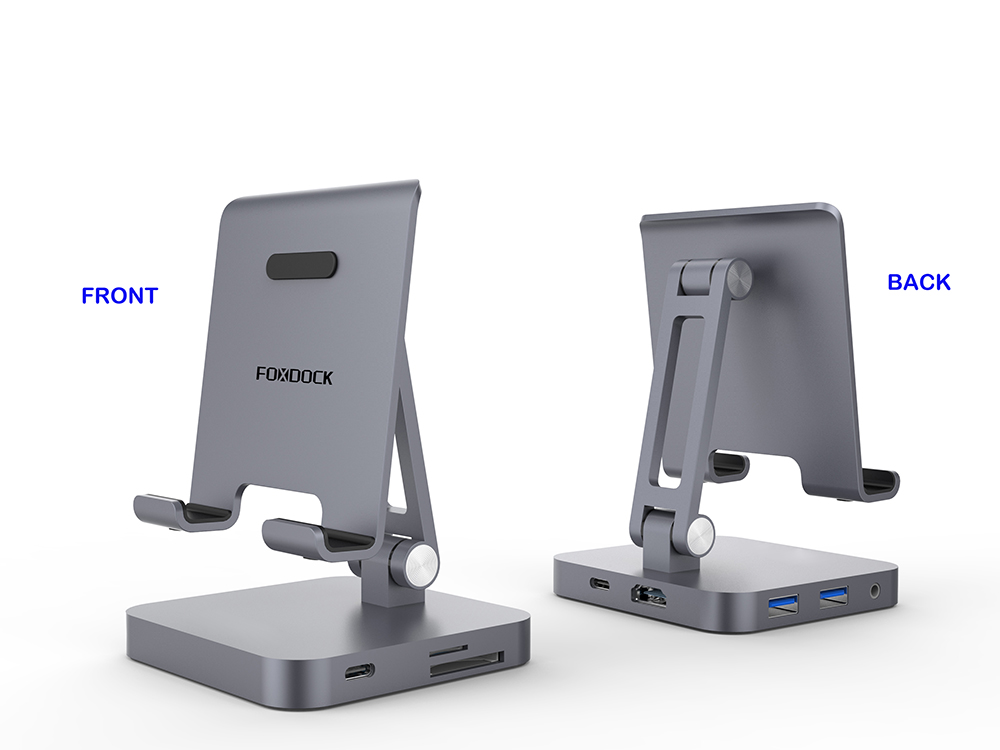 Upgraded USB C Hub Stand, FOXDOCK iPad Pro Dock Station Adapter Dongle with 4K HDMI, PD Charging, SD/Micro SD Card Reader, USB 3.0 & 3.5mm Headphone Jack for iPad Pro 11 12.9 Samsung Galaxy Tab S4,S5e