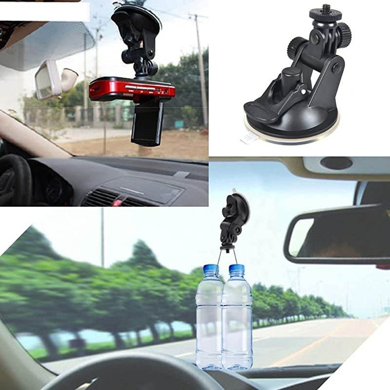 in Car Windscreen Universal Suction Cup Mount Car for Windshield Dash Cam Camera Camcorder Mount Holder Stand 360 Rotation with 60cm Stainless Steel Tether and 14 Thread to Action Camera