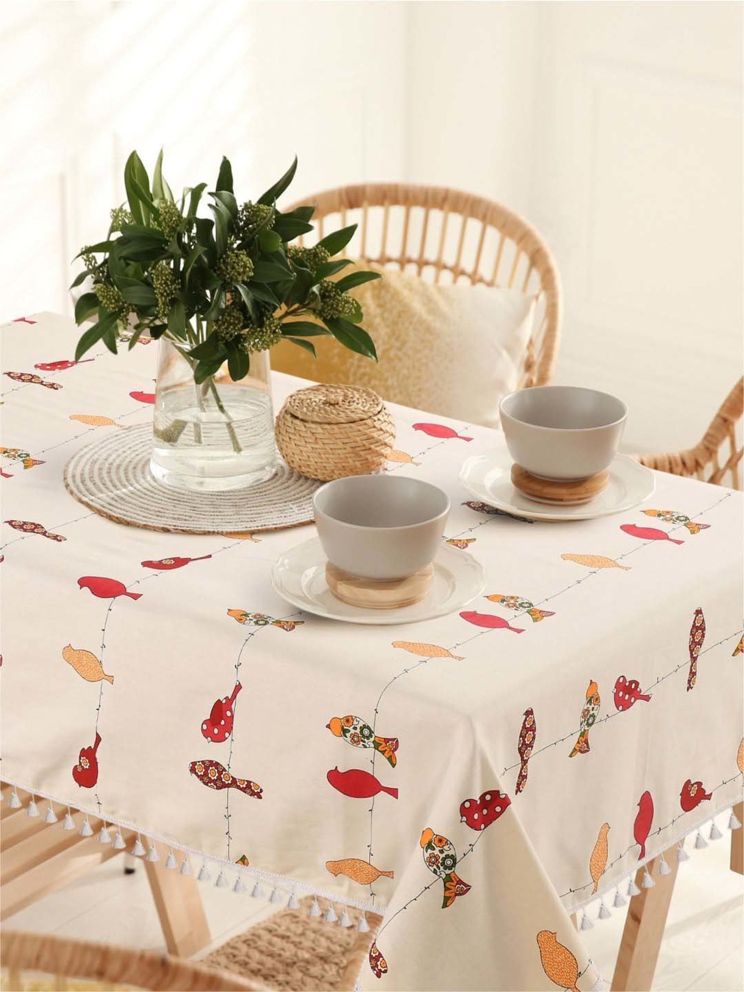 Urban Space Red Cotton 200 GSM 4 Seater Square Dining Table Cover