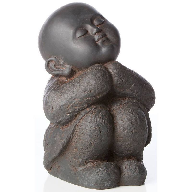 12.5" Indoor/Outdoor Resin Humming Buddha Statue Black/Brown - Alfresco Home LLC