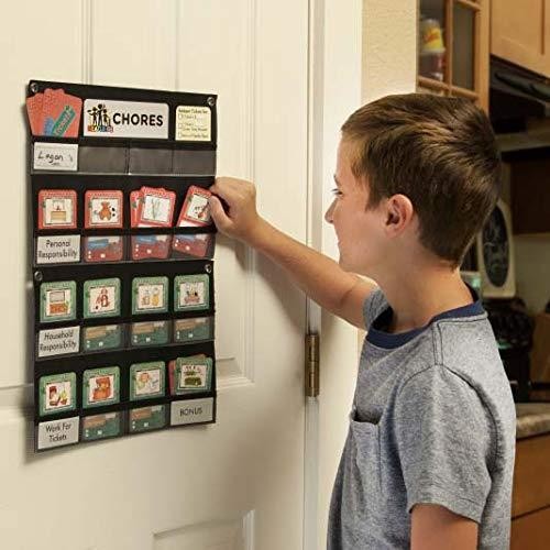 NEATLINGS Chore System - Chore Chart for Kids | 80+ Chores for Toddlers to Teens | Customize for 1 Child | Size 18&rdquo;x12.5&rdquo; | Teal Household Chore Cards/Red Self-Care Chore Cards