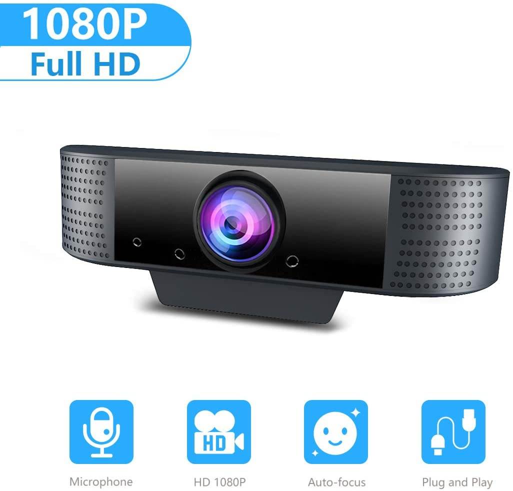 Webcam with Microphone, KFF 1080P Full HD Web Cam Computer Camera for PC/MAC/Laptop/Desktop, Plug and Play USB Web Camera, Streaming Webcam for YouTube, Skype, Zoom, Xbox One Video Calling, Studying