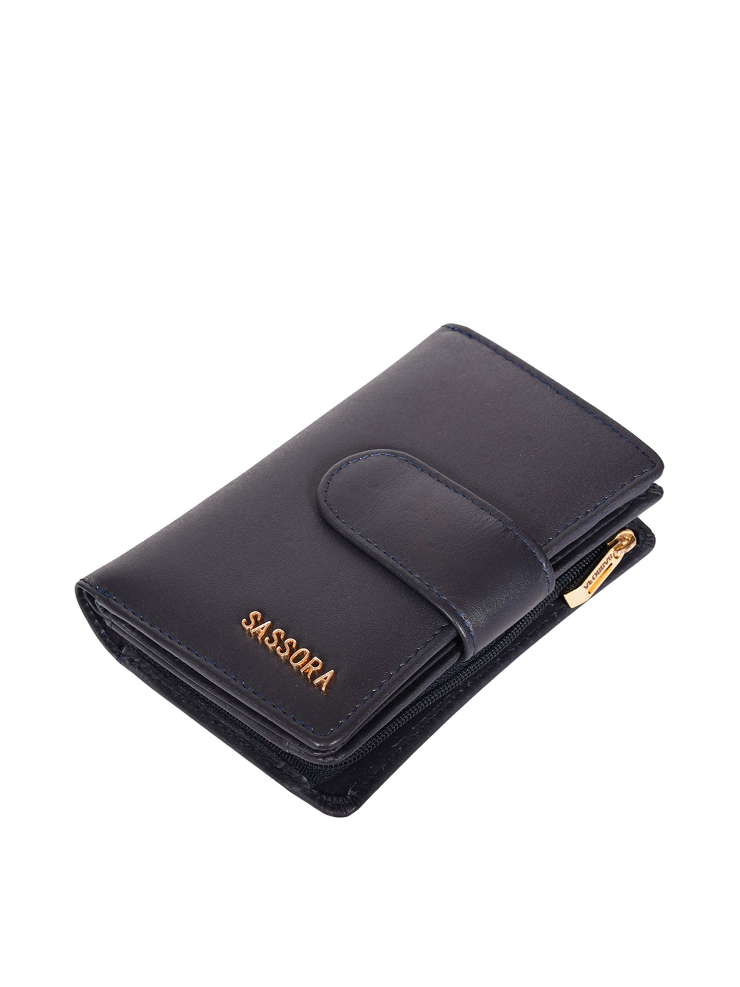 SASSORA Navy Solid Rfid Bi-Fold Wallet for Women