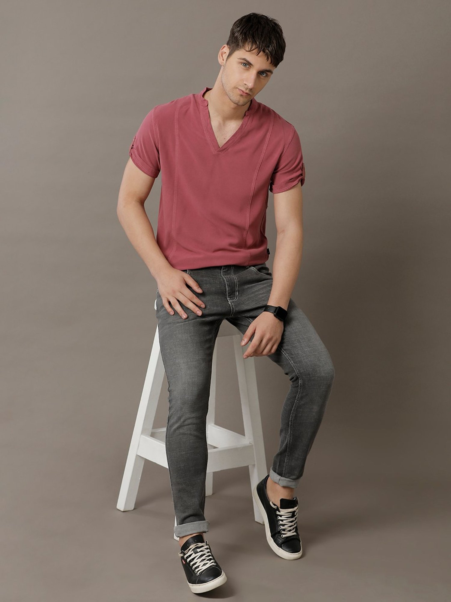 Identiti Dark Peach Slim Fit Shirt