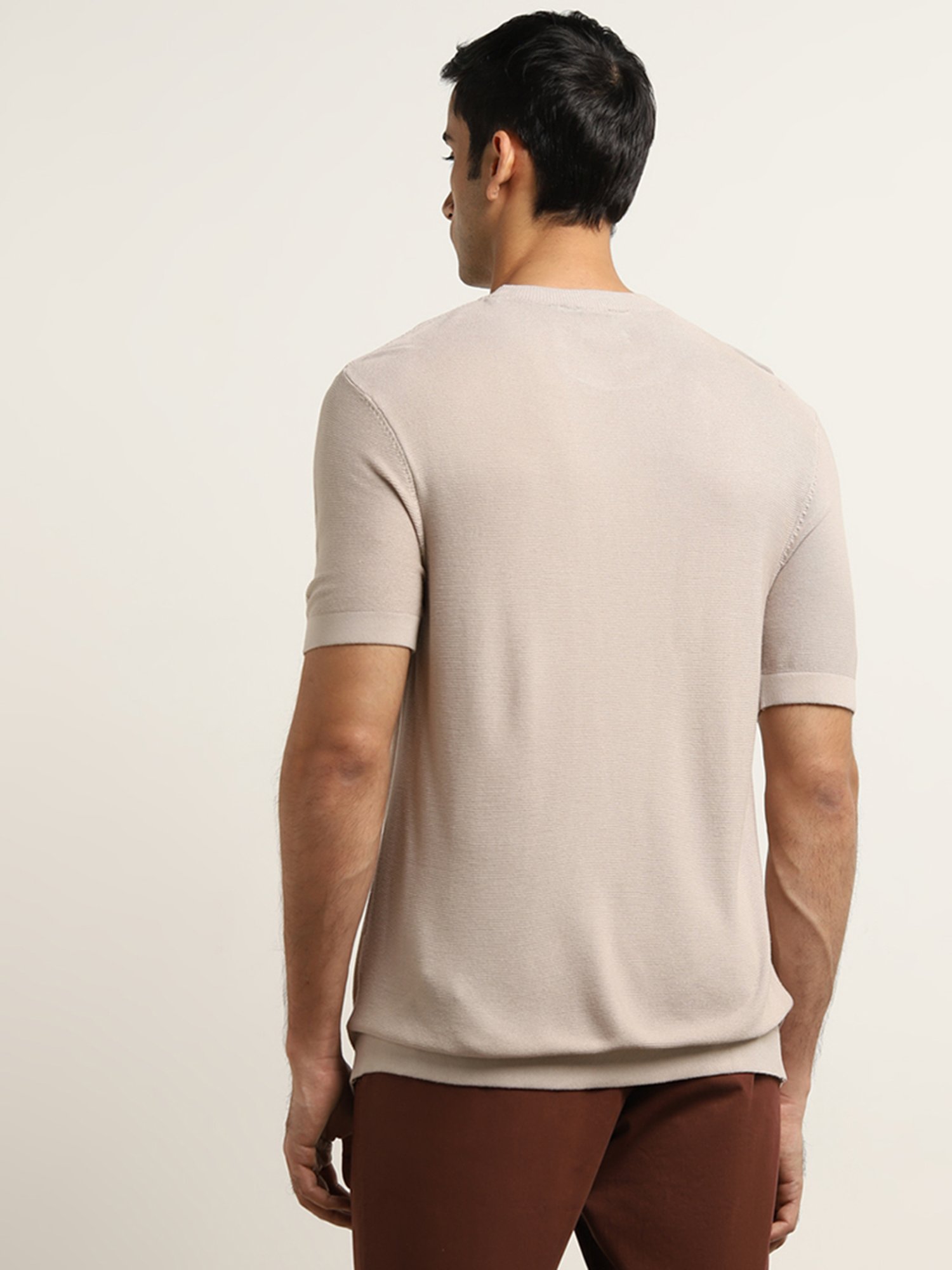 Ascot by Westside Beige Solid Relaxed Fit T-Shirt