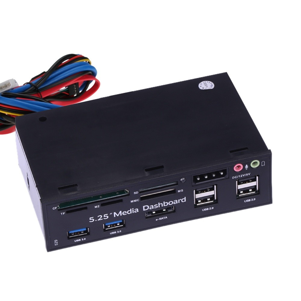 5.25 inch PC Computer Front panel All-in-1 Multifunction USB 2.0 card reader with 3 ports USB3.0,Type-C, eSATA ,Support MD,SD/MMC,XD,TF,M2,MS,64G CF card (STW-3125)